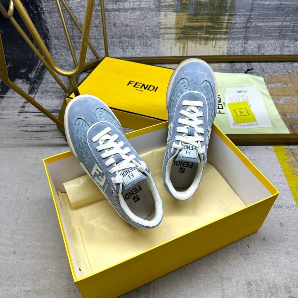 Fendi Match Denim Fabric And Suede Low Tops Light Blue 8E8670Asb3F1Sv1 view 4