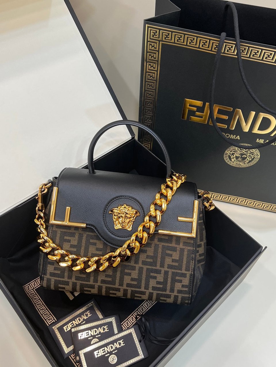 Fendi x Versace Fendace La Medusa Top Handle Bag Zucca Canvas 25cm view 12