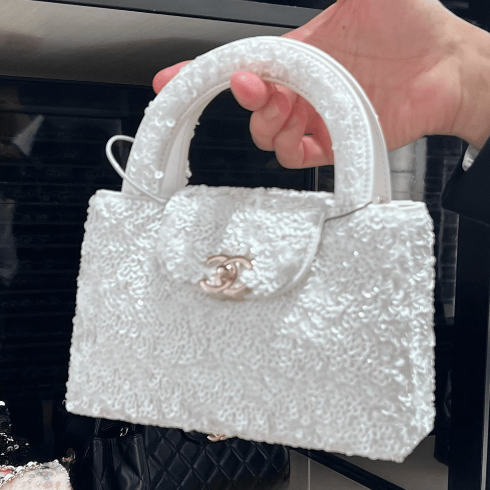 Chanel Mini Sequin Handbag White 19cm/7.5in view 3