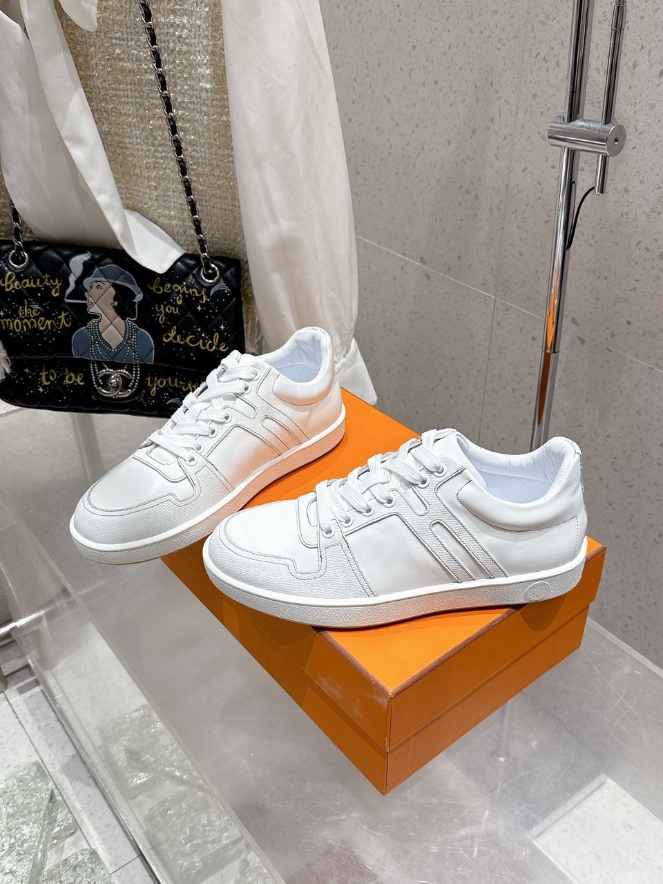 Hermès White Advantage Sneaker- Shoes for Men view 3