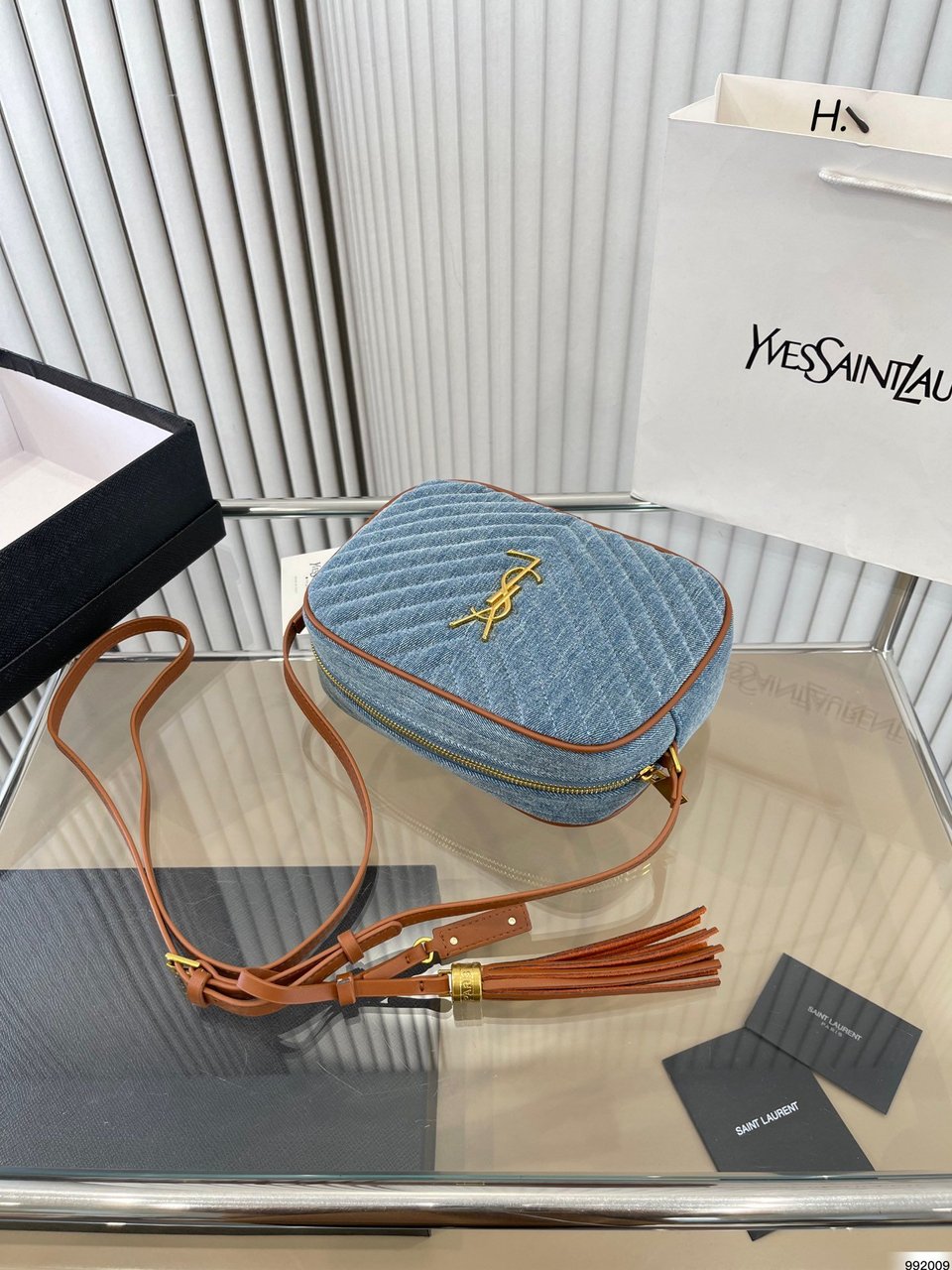 Saint Laurent Women’S Blue Mini Lou Denim Camera Bag 23Cm view 9