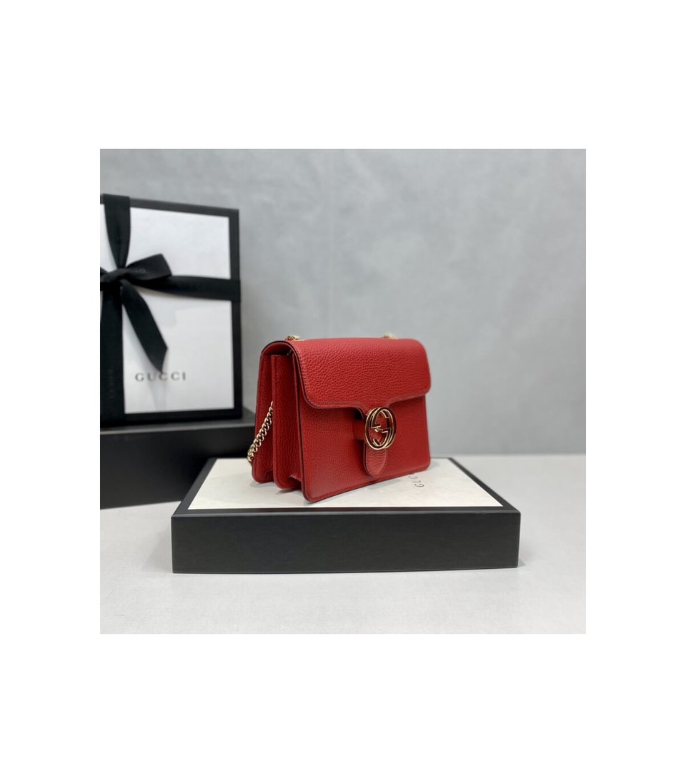 Gucci Interlocking Chain Leather Cross Body Bag Red 25cm view 11