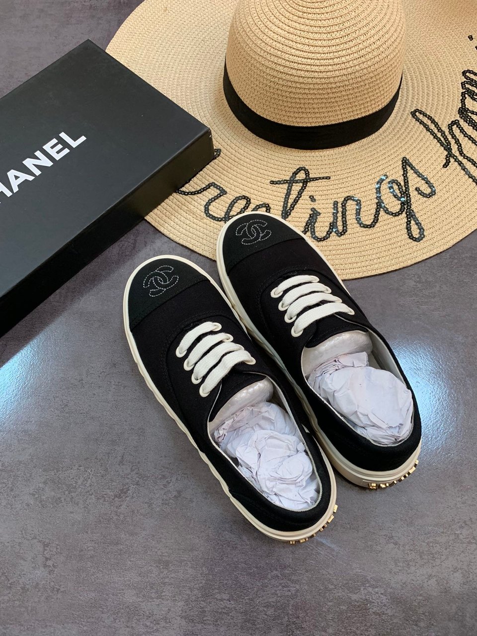 Chanel Cc Sneakers Canvas Mix In Black view 3