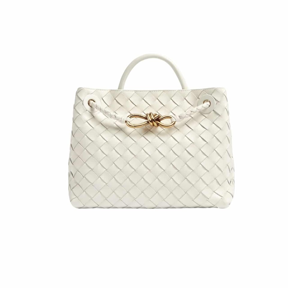Bottega Veneta Andiamo Leather Top Handle Bag White 25Cm view 2