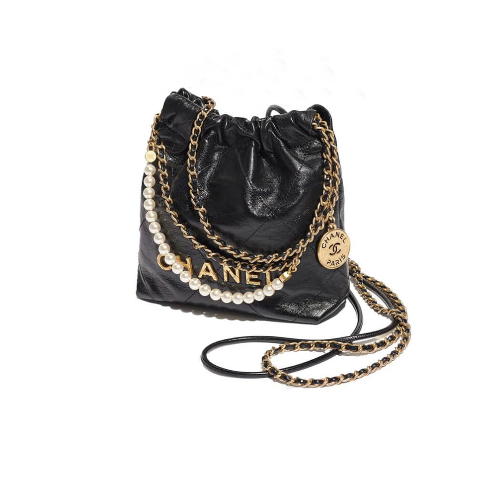 Chanel 22 Mini Bag Shiny Crumpled Calfskin with Pearl Chain view 2
