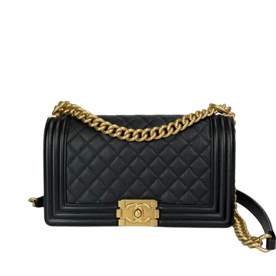Chanel Medium Boy Quilted Gold Chain Black 25Cm view 2
