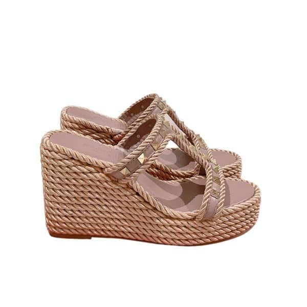 Valentino Rockstud Wedge In Calfskin Beige view 2