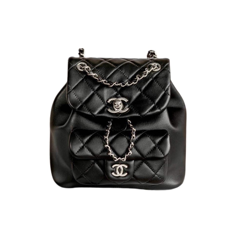 Chanel Duma Matelasse Leather Chain Backpack Black 20Cm/7.8in