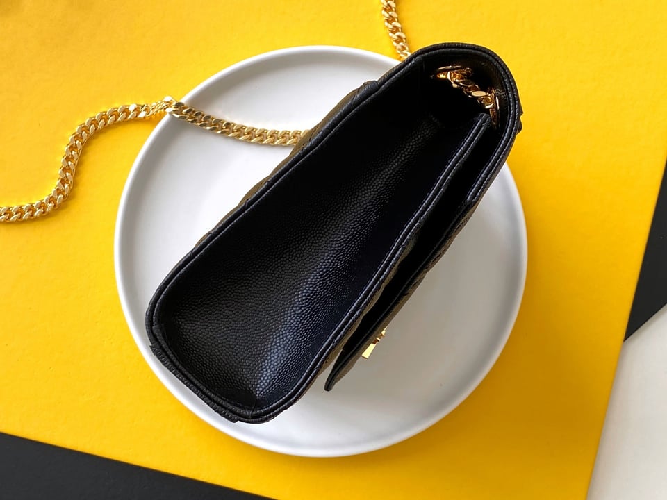 Saint Laurent Envelope Medium Chain Bag In Supple Matelasse Leather Black Gold 24Cm view 8