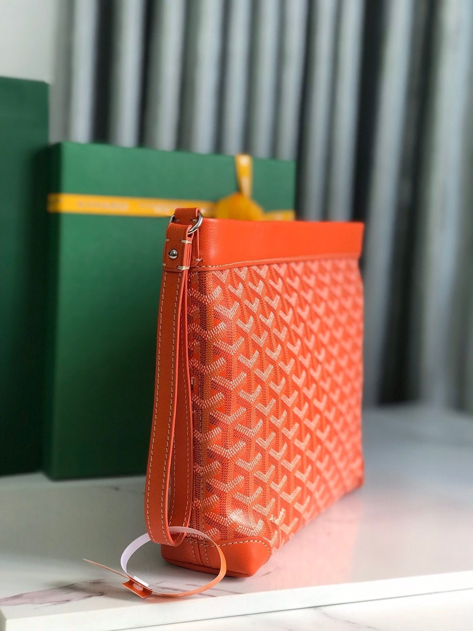 Goyard Conti Pouch 24 cm Orange Lambskin And Goyardine Canvas view 8
