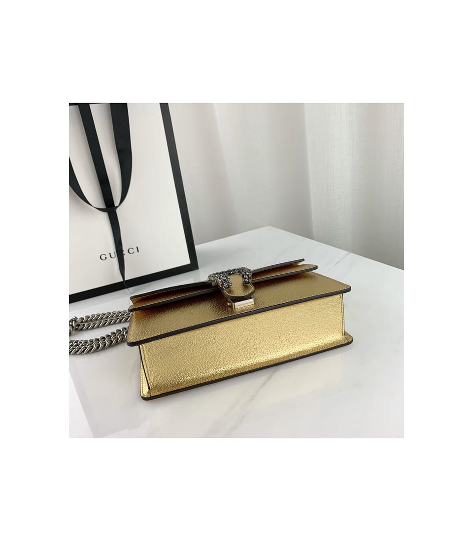 Gucci Dionysus Small Shoulder Bag in Gold Lame Leather view 11