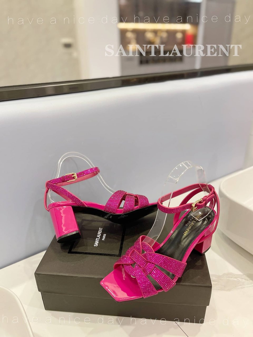 Saint Laurent Tribute Leather Sandals Metallic Pink view 4
