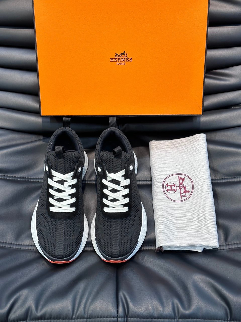 Hermes Heros Sneaker Black Orange H232985Zh05400 view 9