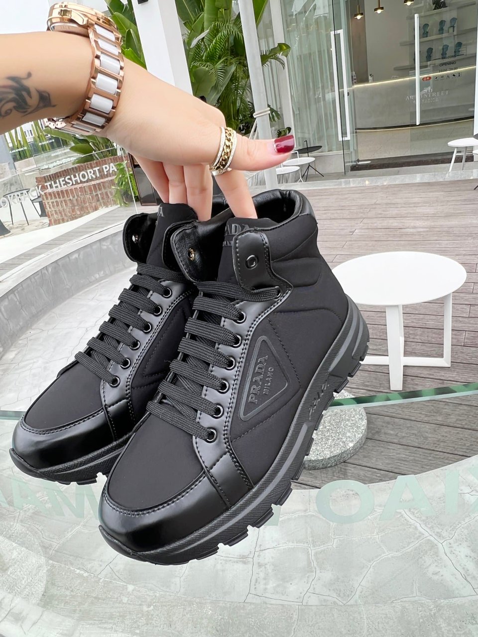 Prada Prax 01 Re-Nylon And Brushed Leather Sneakers Black 4T35923Lf5F0002 view 8