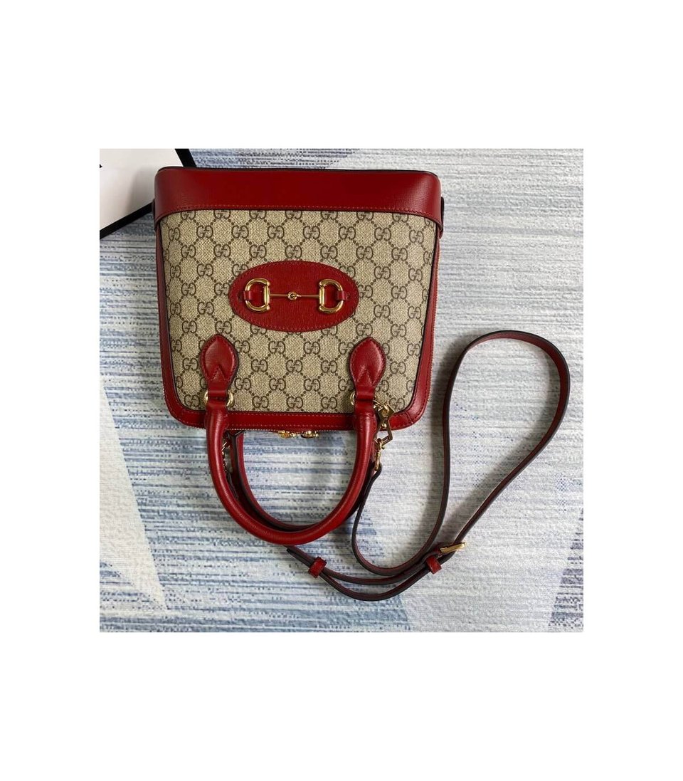 Gucci 1955 Horsebit mall Top Handle Bag In Red GG Supreme Canvas view 7