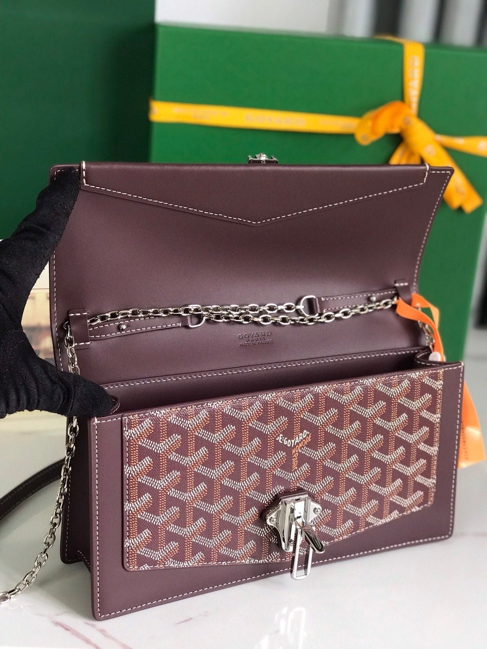 Goyard Duchesse Marie-Caroline Bag 25cm Wine Red Goyardine Canvas And Smooth Calfskin view 6