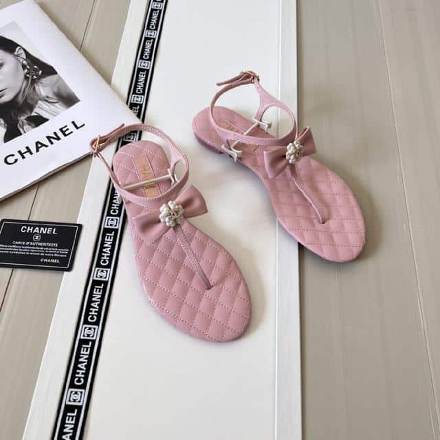 Chanel Pink Quilted Leather With White Camellia Cc Logo Bow Thong Sandals view 11