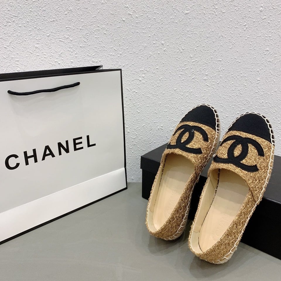 Chanel Cc Espadrilles Tweed Slip On Crinkled Beige view 7