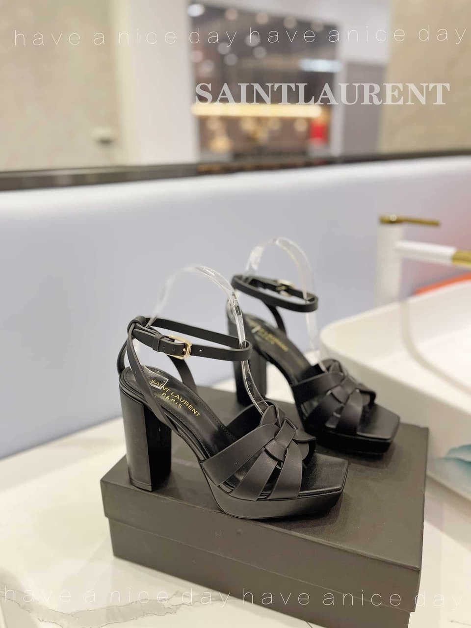 Saint Laurent Tribute Platform Sandals In Smooth Leather Black view 10