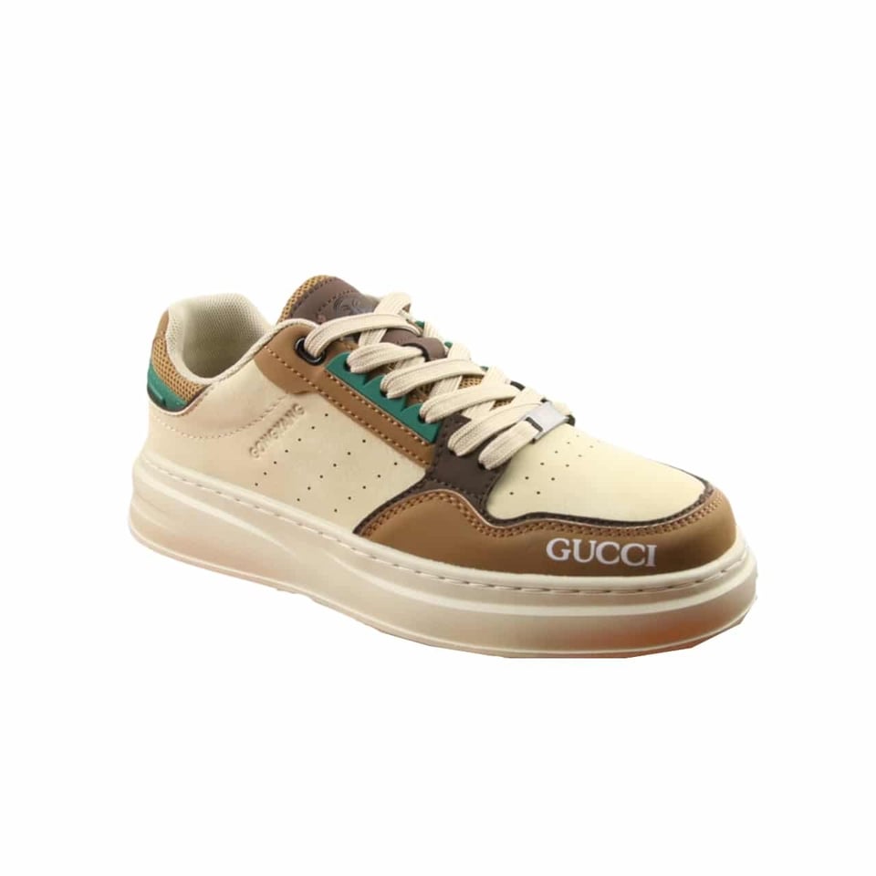 Gucci Gg Sneaker Leather In Beige And Green view 2