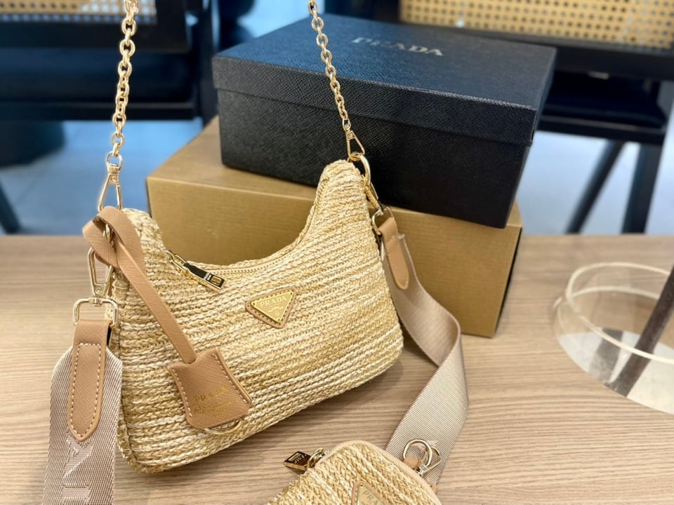 Prada Re-Edition 2005 Raffia Bag Tan view 7