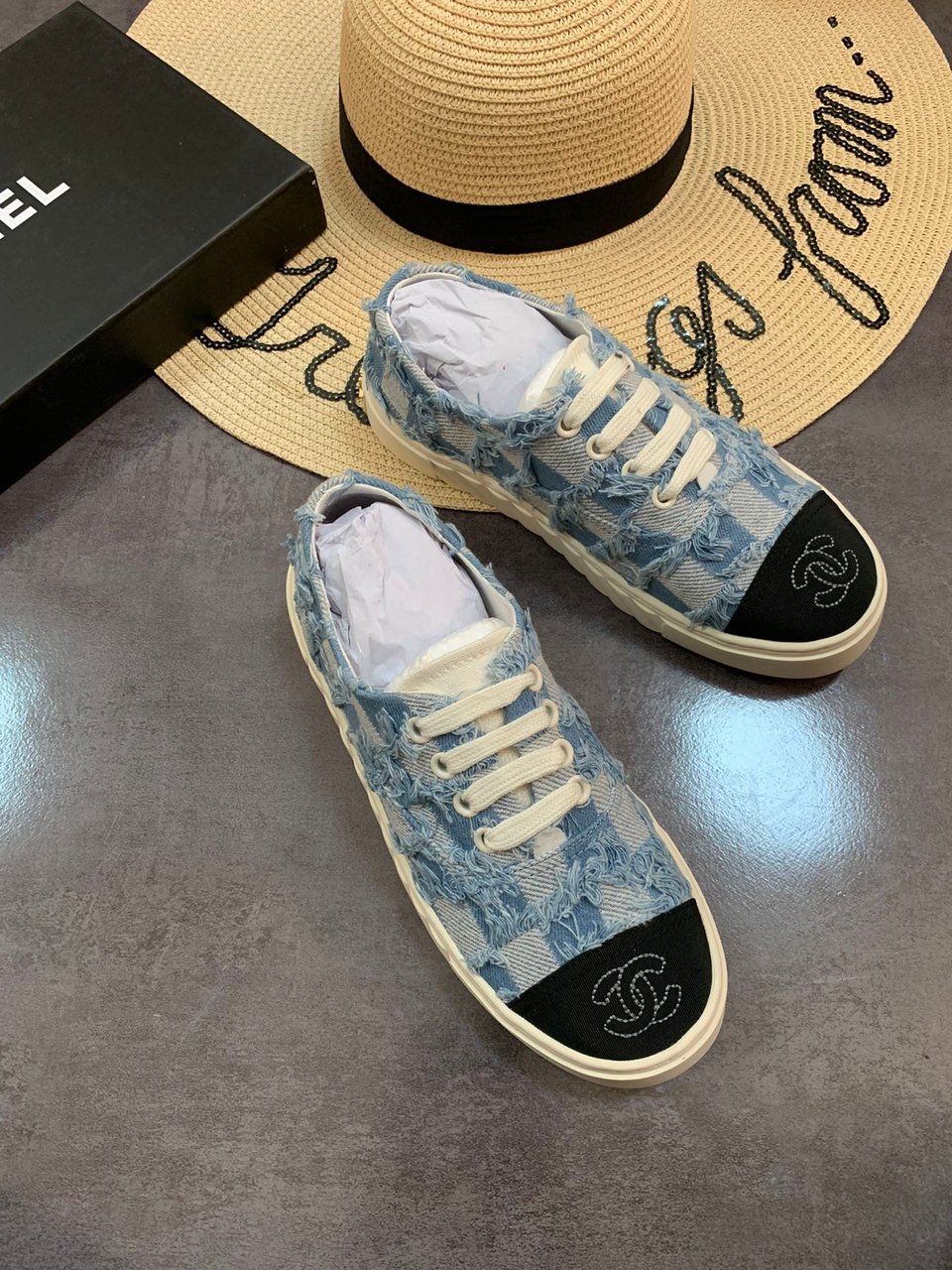Chanel Cc Sneakers Mix Denim Blue view 8