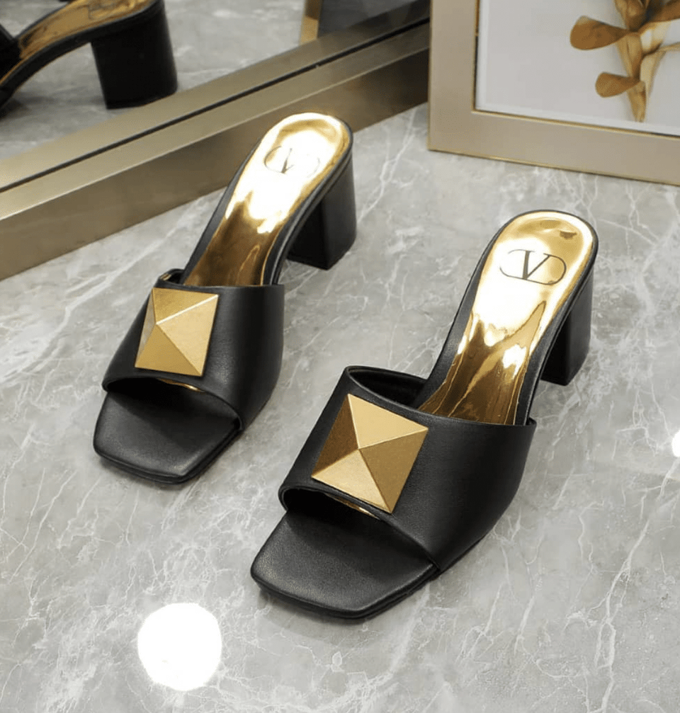 Valentino One Stud Slide Sandals Black 60Mm view 3