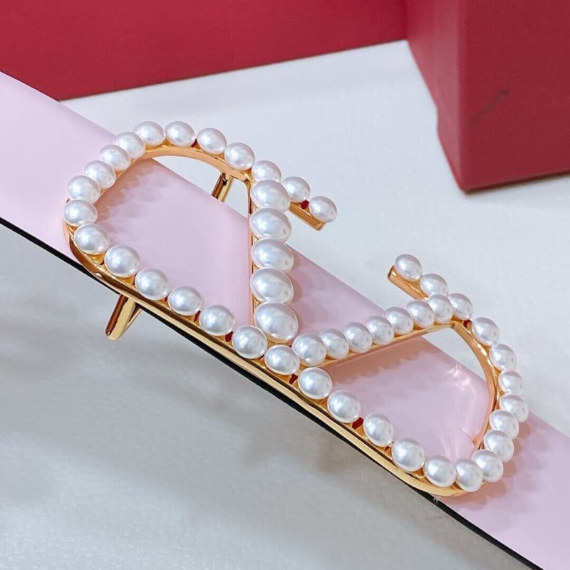 Valentino Vlogo Signature Reversible Belt In Shiny Calfskin With Pearls 40 mm view 6