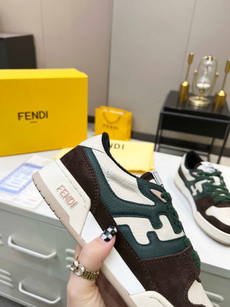 Fendi Match Low Tops Suede Black Green Shoelace view 7