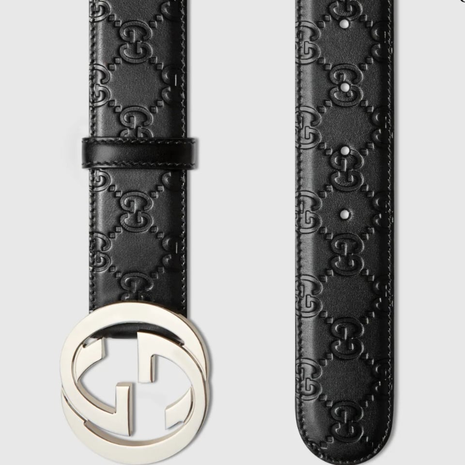 Gucci Belt With Interlocking G Buckle Black Gucci Signature Leather ‎411924 CWC1N 1000 view 3