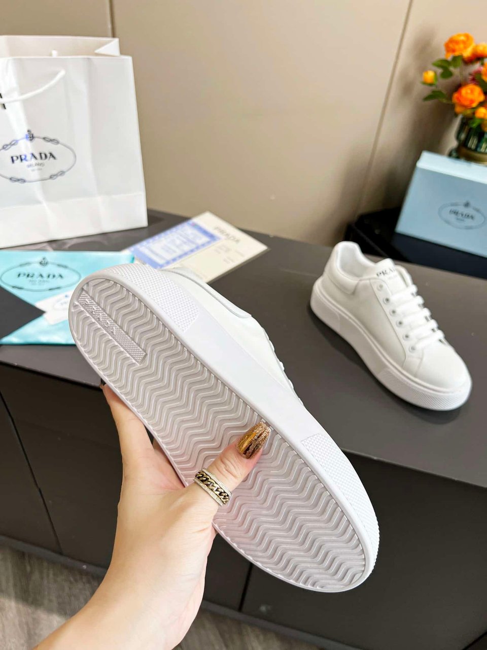 Prada Sneakers In White Leather With White view 5