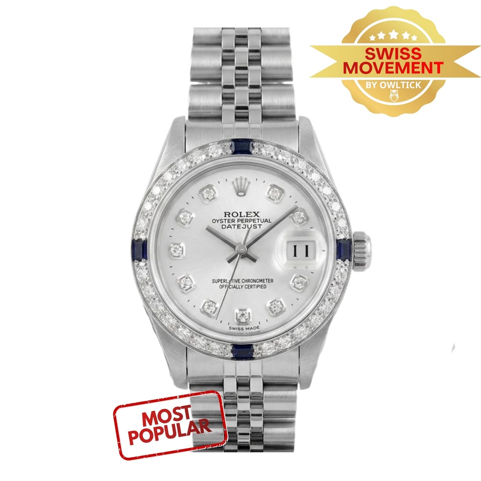 Rolex Datejust 26 mm Wrist Watch White Diamond Dial Sapphire &amp; Diamond Bezel