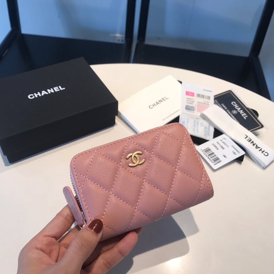 Chanel Zipped Coin Basic Purse 11 Peach Calfskin Gold Icon view 2