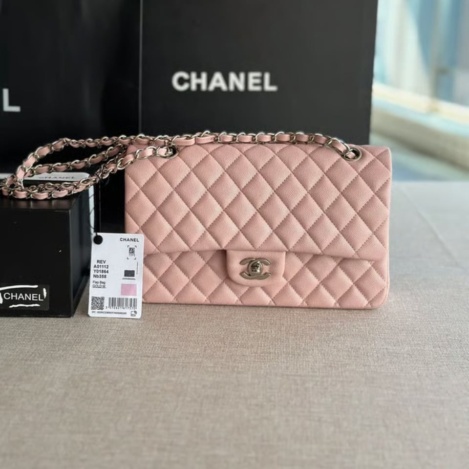 Chanel Classic Double Flap Bag Caviar Silver Hardware Light Pink 25Cm/10in view 11