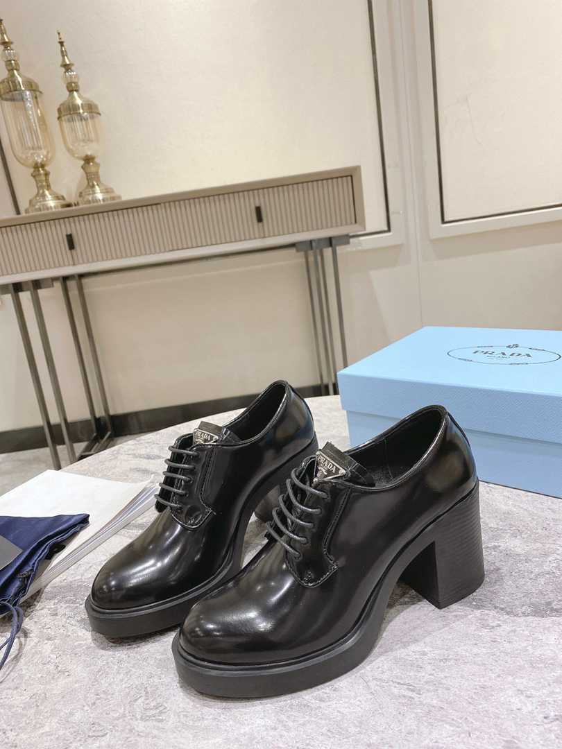 Prada Heeled Brushed Leather Lace-Ups Black 1E976M055F0002F085 view 6