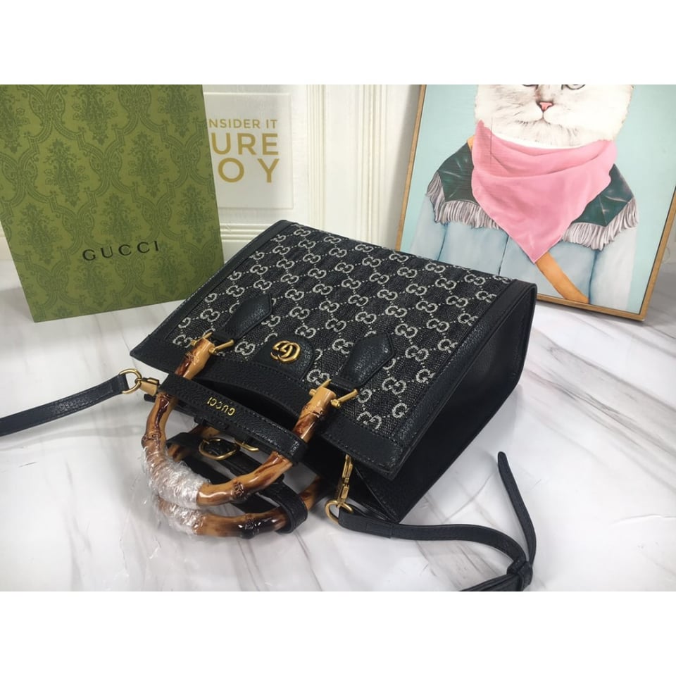 Gucci Diana Small Tote Bag in Black Denim view 6