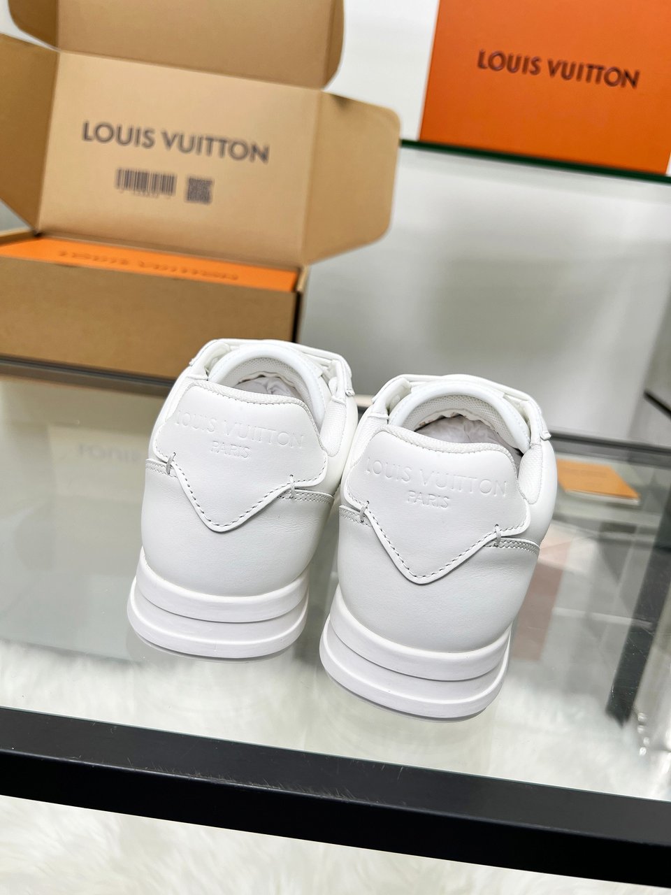 Louis Vuitton LV Trainer Triple White Sneakers – Clean All White Leather – Women’s Shoes view 4