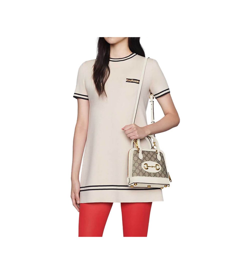 Gucci Horsebit 1955 Mini Top Handle Bag In White GG Supreme Canvas 20cm/ 7.9in view 3