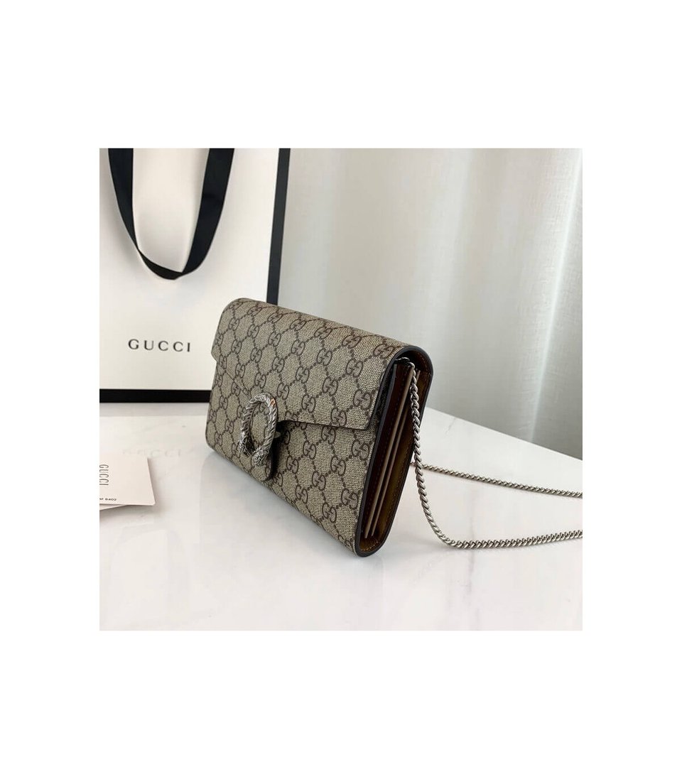 Gucci Dionysus GG Supreme Chain Wallet Beige 20cm view 6