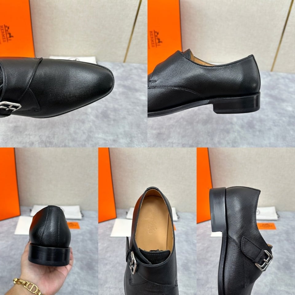 Hermès Norris Black Evercolor Leather Derby- Shoes for Men view 10