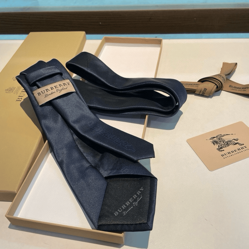 Burberry Navy Embossed Silk Tie For Men view 5