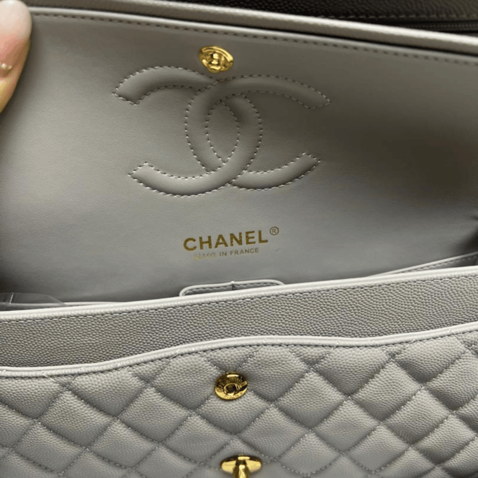 Chanel Classic Flap Bag 25 cm Grey- Gold Tone Hardware A01112 view 7