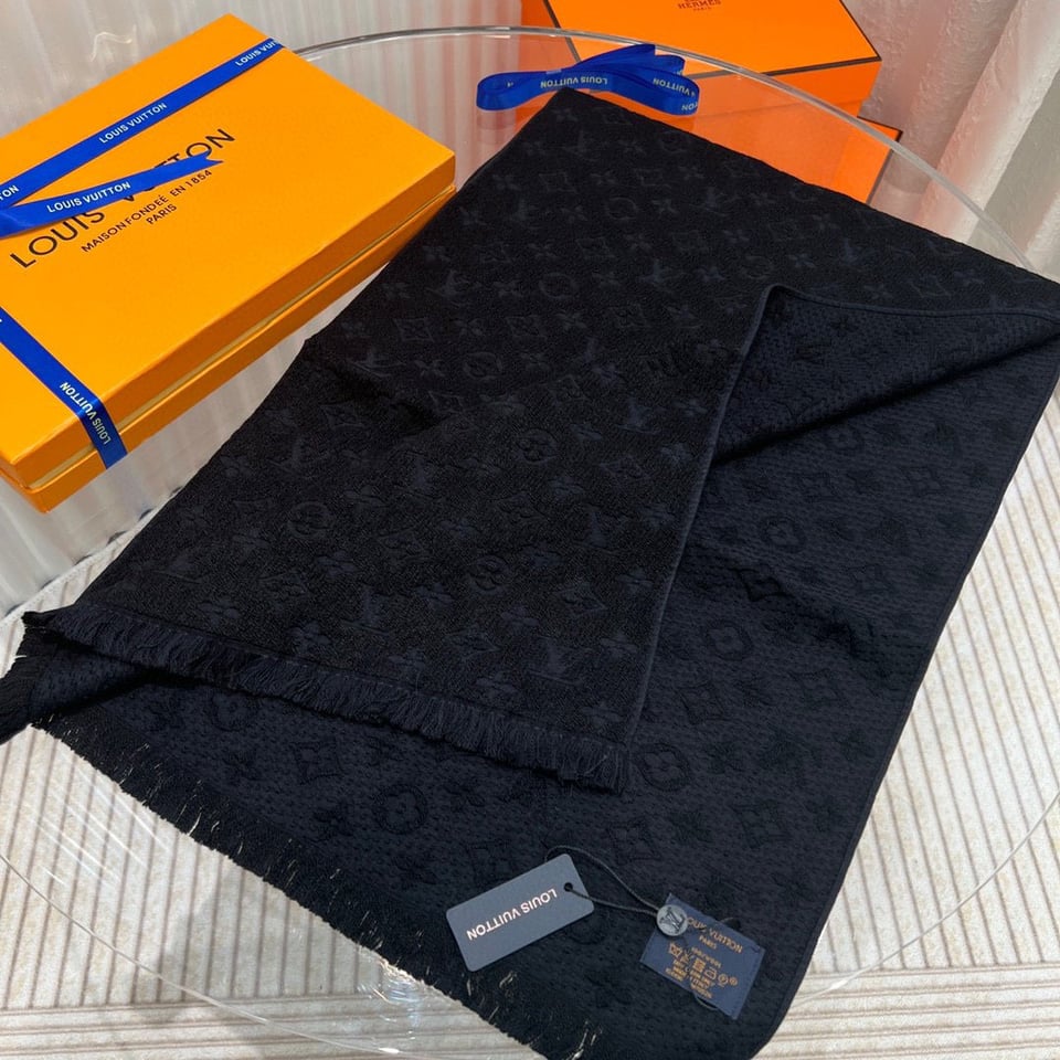 Louis Vuitton Monogram Classic Black Scarf For Women 180cm view 5