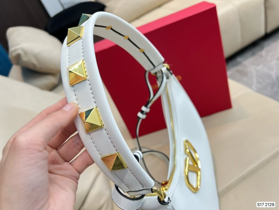 Valentino Garavani Stud Sign Calfskin Hobo Bag in Light Ivory 30cm view 12