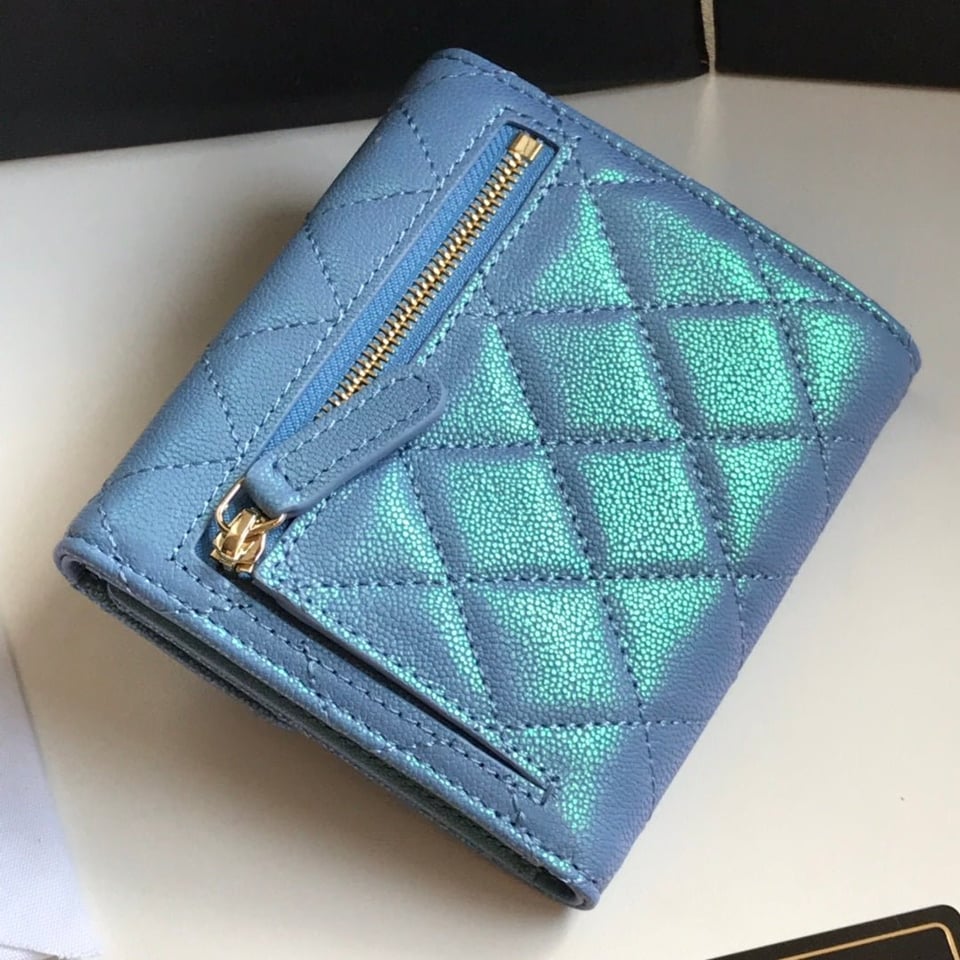 Chanel Flap Card Holder 11.5 Sky Grained Calfskin Gold Icon view 8