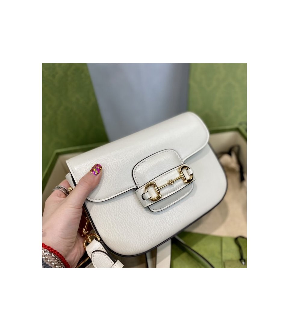 Gucci Horsebit 1955 Mini Bag in White Leather 20.5cm/8.1in view 10