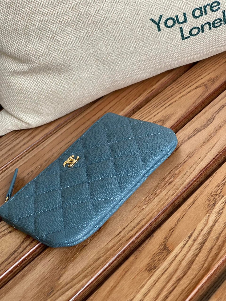 Chanel Zipped Wallet 15 Dark Cloud Blue Caviar Gold Hardware view 6