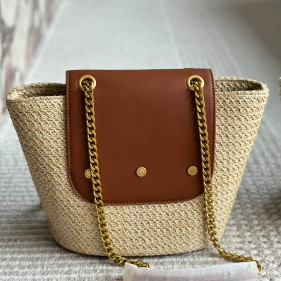 Saint Laurent Mini Manon In Raffia And Aged Vegetable Tanned Leather Naturel 23Cm view 5