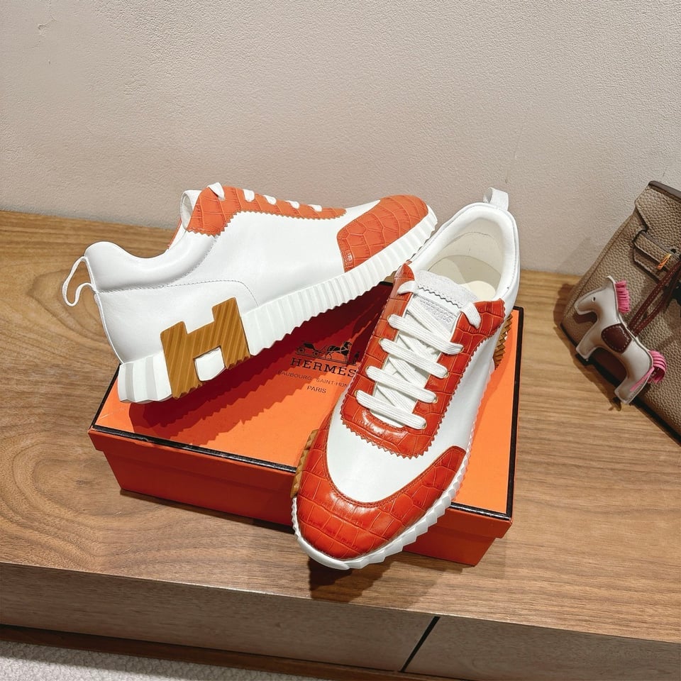 Hermès Day Sneaker White/Orange- Shoes for Men view 6