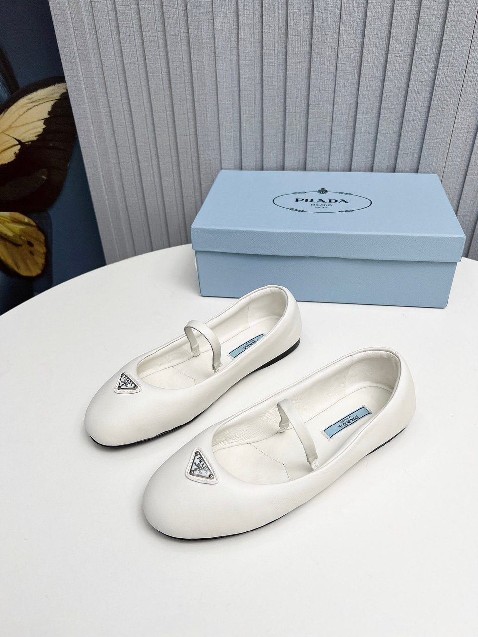Prada Soft Padded Nappa Leather Ballerinas White view 8